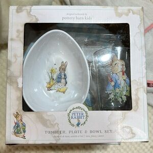 POTTERY BARN PETER RABBIT KIDS TUMBLER PLATE & BOWL SET